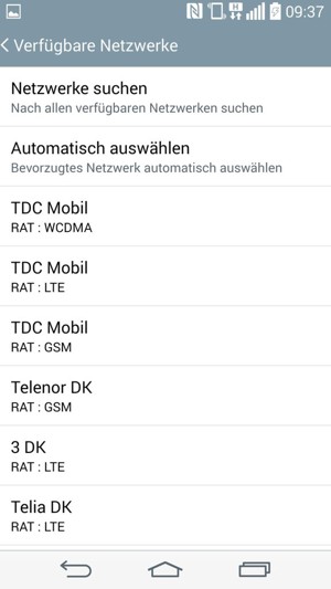 Wählen Sie einen Netzbetreiber von der Liste