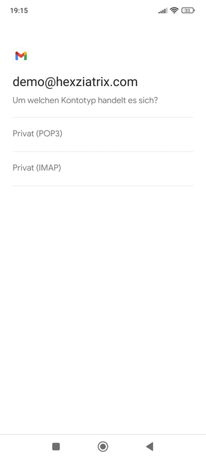 Wählen Sie Privat (POP3) oder Privat (IMAP)