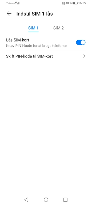Din PIN-kode til SIM-kort er nu ændret