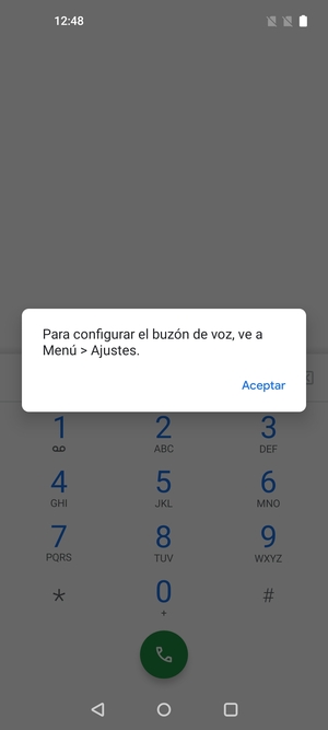 Si el correo de voz no está configurado, seleccione Aceptar