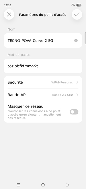 Saisissez un mot de passe de hotspot Wi-Fi d'au moins 8 caractères et sélectionnez OK