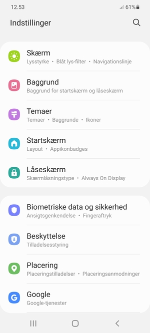 Scroll til og vælg Biometriske data og sikkerhed