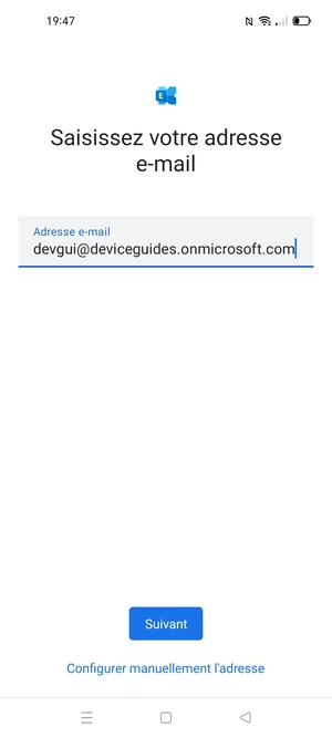 Saisissez votre adresse e-mail et sélectionnez Configurer manuellement l'adresse