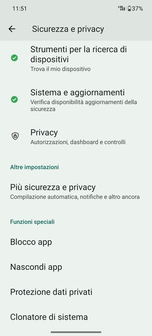 Scorri e seleziona Più sicurezza e privacy