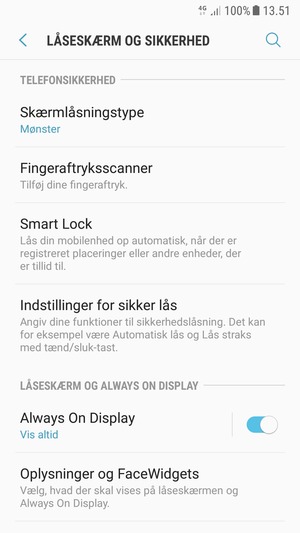 Din telefon er nu sikret med en skærmlås