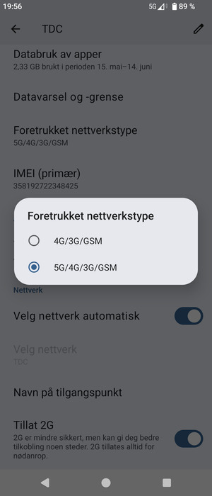 Velg ønsket alternativ