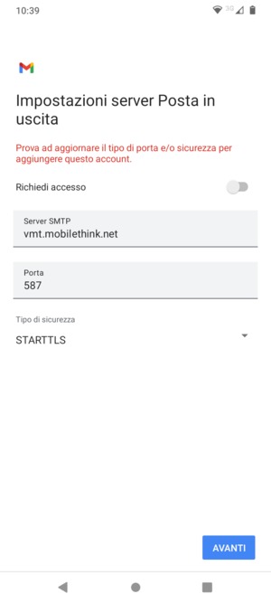 Seleziona Tipo di sicurezza