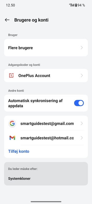 Vælg din Google konto