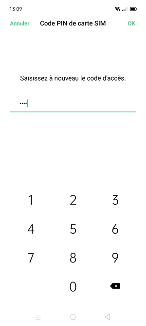 Veuillez confirmer votre nouveau code PIN de carte SIM et sélectionner OK