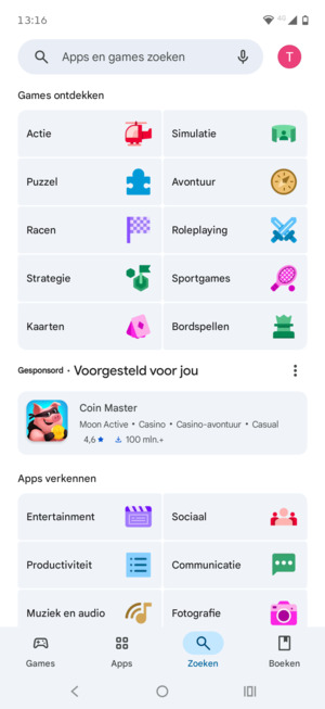 Selecteer de zoekbalk