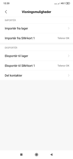 Vælg Importér fra SIM-kort