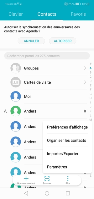 Sélectionnez Importer/Exporter