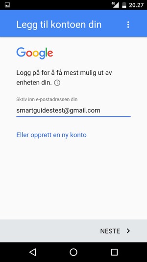 Skriv inn din Gmail-adresse og velg NESTE