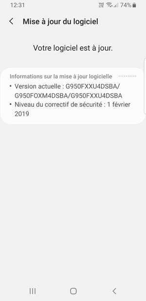 Si votre téléphone est à jour, vous verrez l'écran suivant