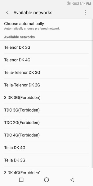 Select a network operator from the list