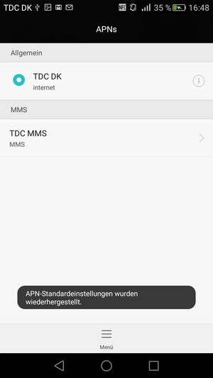 Ihr Handy wird auf Standard-Einstellungen für Internet und MMS zurückgestellt