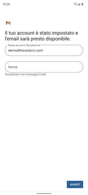 Scegli un nome per il tuo account e inserisci il tuo nome. Seleziona AVANTI