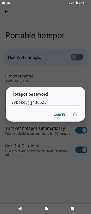 Enter a Wi-Fi hotspot password of at least 8 characters and select OK