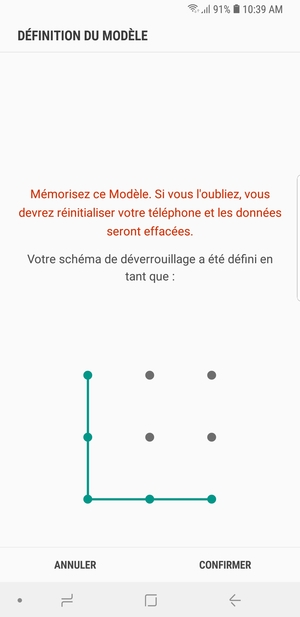 Dessinez de nouveau le schéma de déverrouillage et sélectionnez CONFIRMER