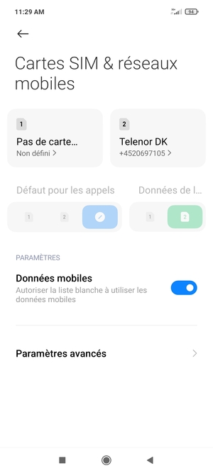 Sélectionnez Paramètres avancés