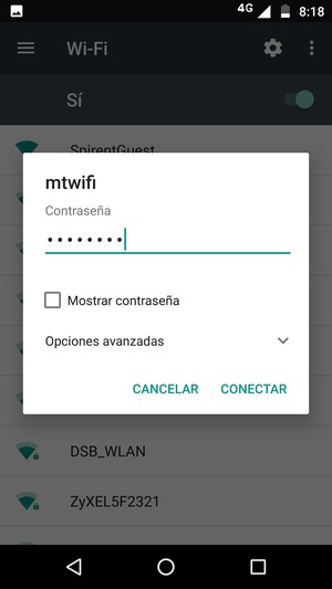 Introduzca la contraseña de Wi-Fi y seleccione CONECTAR