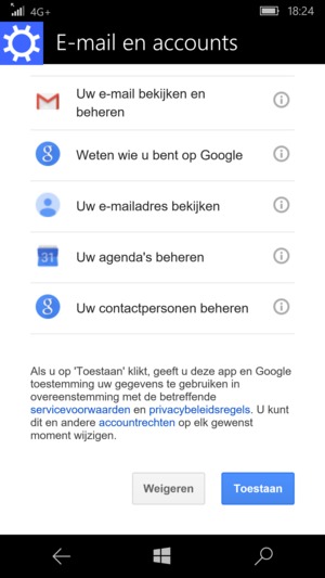 Scroll naar en selecteer Toestaan