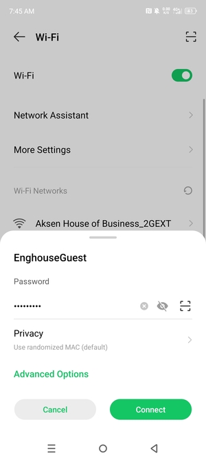 Enter the Wi-Fi password and select Connect