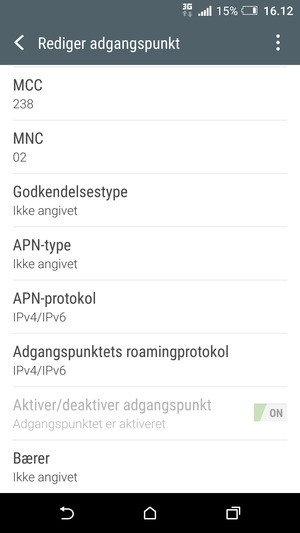 Scroll ned og indtast internet-oplysninger