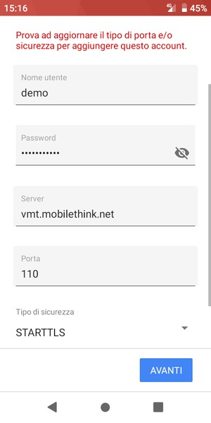 Seleziona Tipo di sicurezza