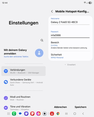 Geben Sie ein Passwort mit mindestens 8 Zeichen ein und wählen Sie Speichern