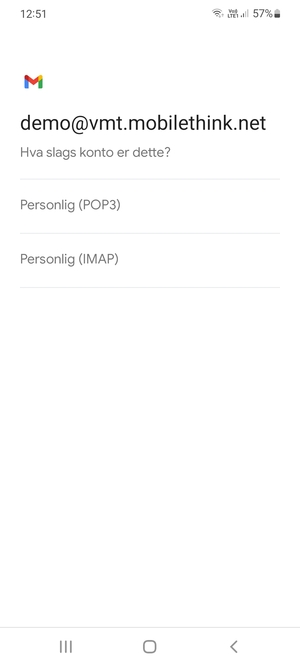Velg Personlig (POP3) eller Personlig (IMAP)