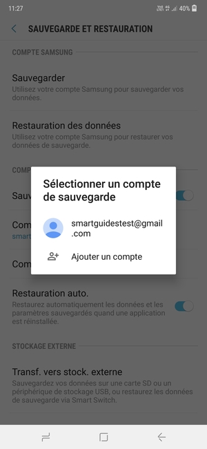 Sélectionnez votre compte de sauvegarde