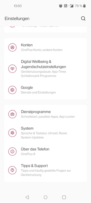 Scrollen Sie und wählen Sie System