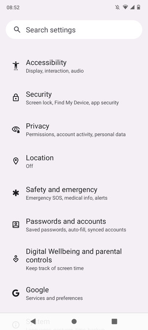 Scroll to and select Security