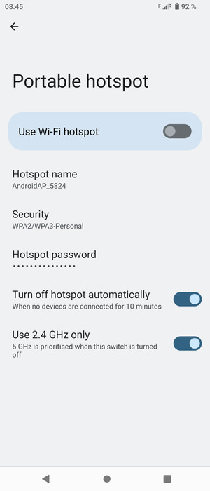 Select Hotspot password
