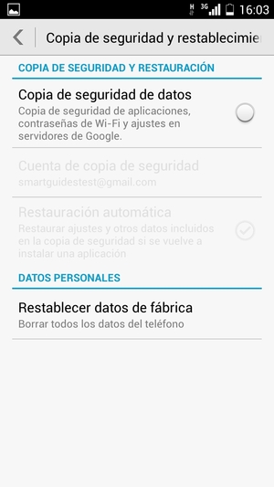Marque la casilla de verificación Copia de seguridad de datos