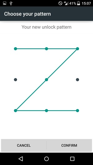 Draw the unlock pattern again and select CONFIRM