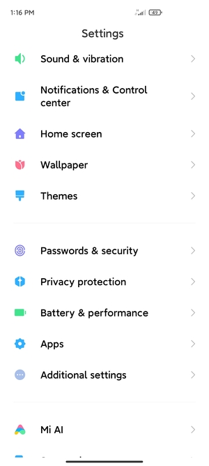 Scroll to and select Passwords & security