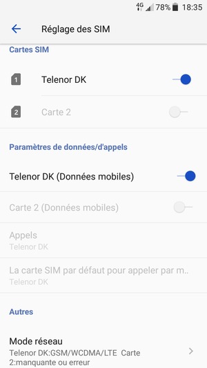 Faites défiler et sélectionnez Mode réseau