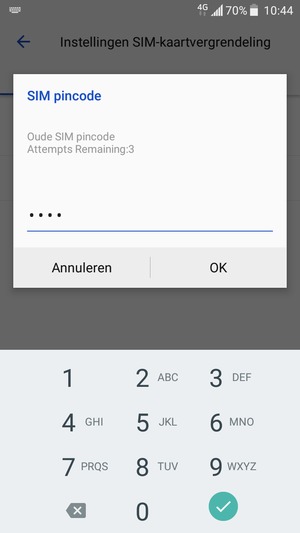 Voer uw Oude SIM pincode in en selecteer OK