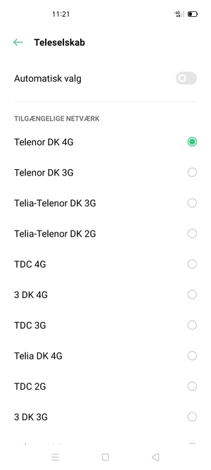 Vælg en netværksudbyder fra listen