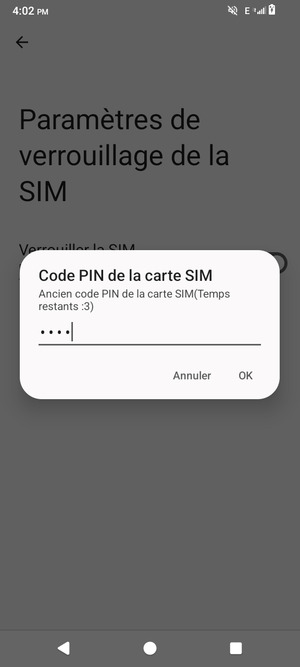 Saisissez votre Ancien code PIN de la carte SIM et sélectionnez OK