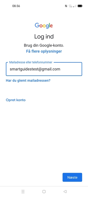 Indtast din Gmail adresse og vælg Næste