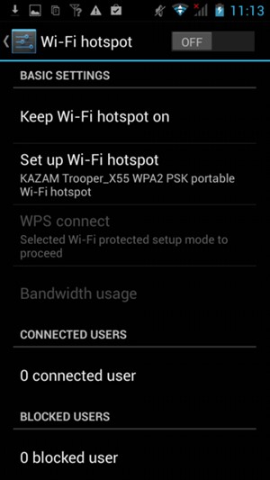 Turn on Wi-Fi hotspot