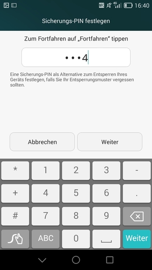 Geben Sie eine Sicherungs-PIN ein und wählen Sie Weiter