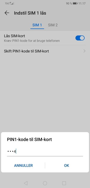 Indtast din Nuværende PIN-kode til SIM-kort og vælg OK