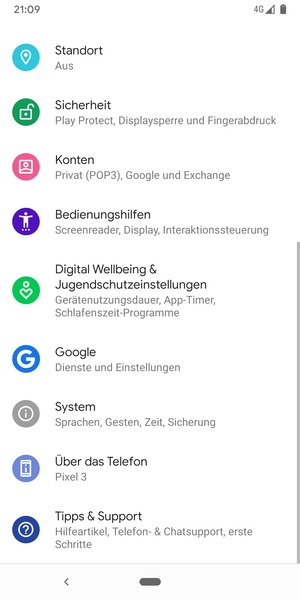 Gehen Sie zurück zum Einstellungen Menü und wählen Sie Konten
