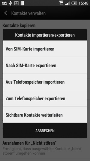 Wählen Sie Von SIM-Karte importieren