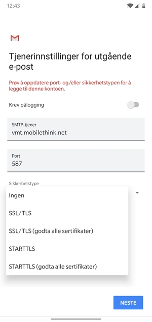 Velg Ingen og NESTE