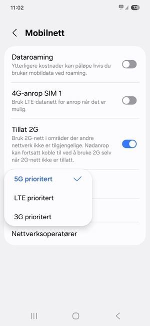 Velg ønsket alternativ